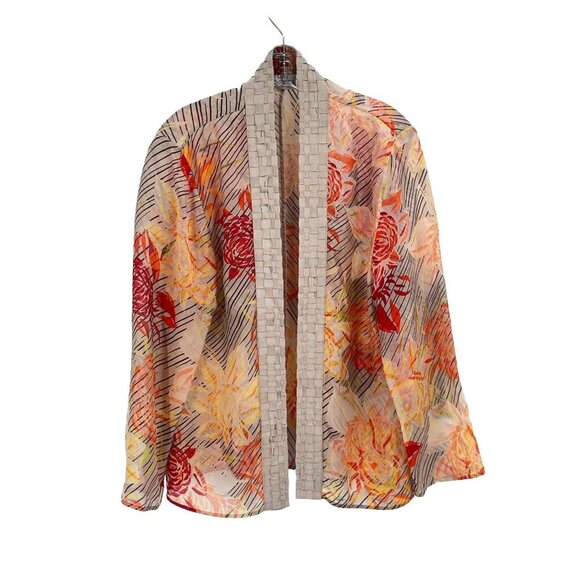 Chicos Colorful Open Cardigan Silk Tropical Sz 2 Sz Large - Picture 1 of 4